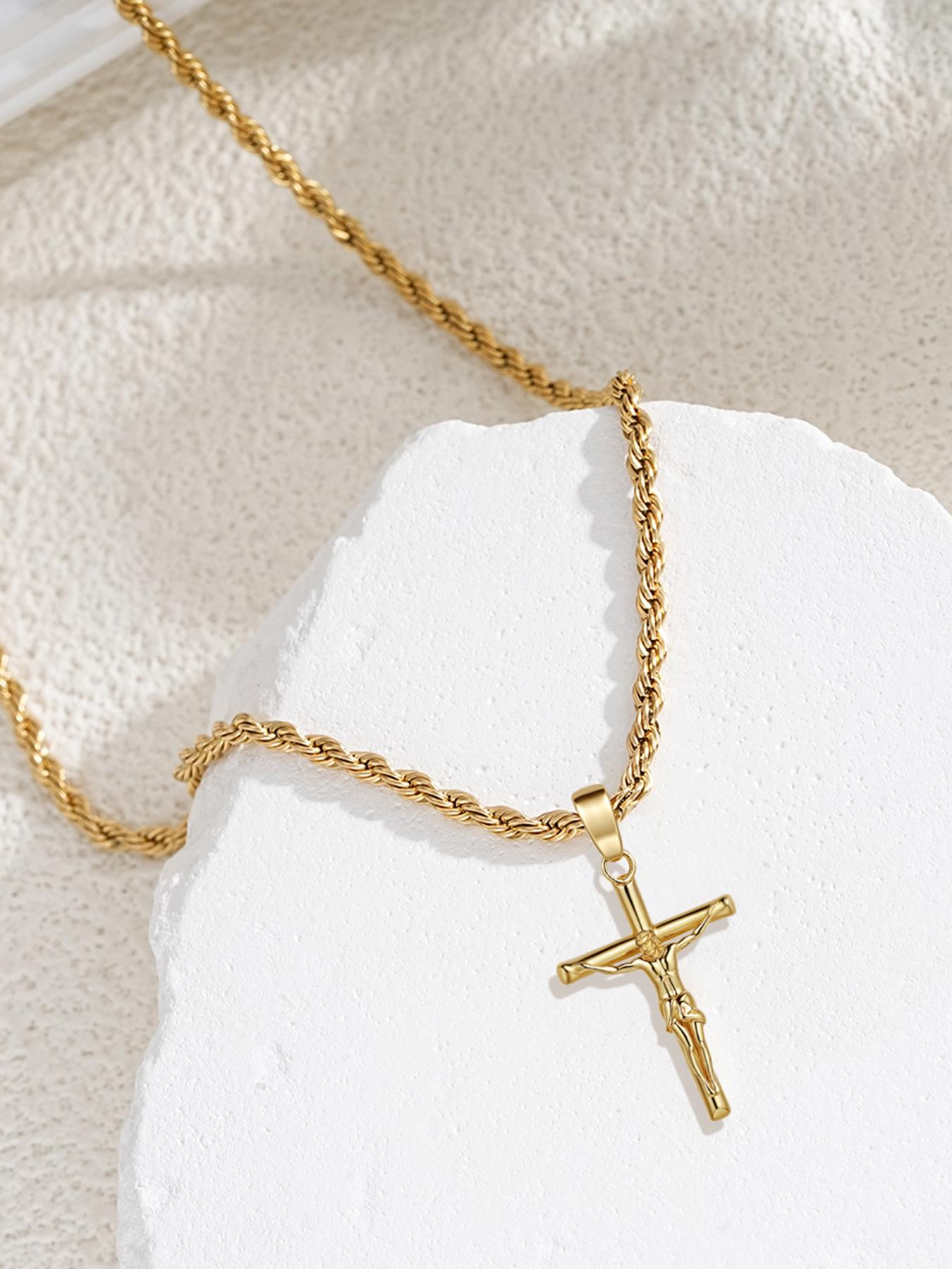 2026 New Men's Cross Necklace, Jesus Christ Cross, Braided Pendant, Fashionable and Versatile, Ideal Gift for Fathers and Men