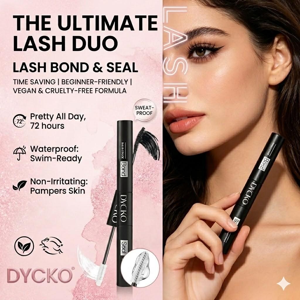 DYCKO Lash Bond and Seal, 72H Strong Hold Waterproof Eyelash Glue for Cluster Lashes, DIY Lash Extension Kit at Home, Beginner Friendly, Vegan & Cruelty Free