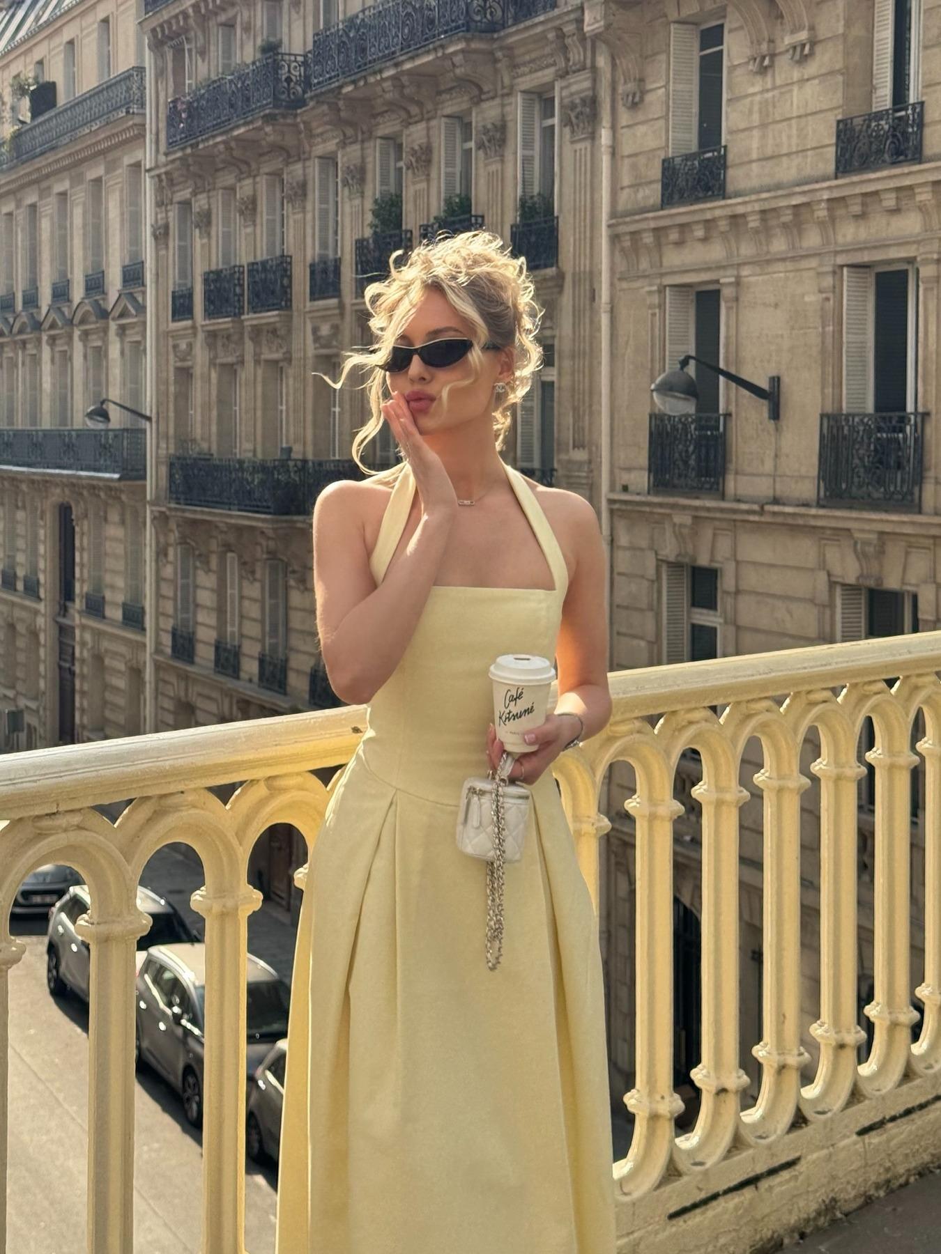 Pure Color Elegant Halter Neck Backless Waist Cinched Midi Dress, Sleeveless Fitted Plain Style, Women's Fashion Clothing