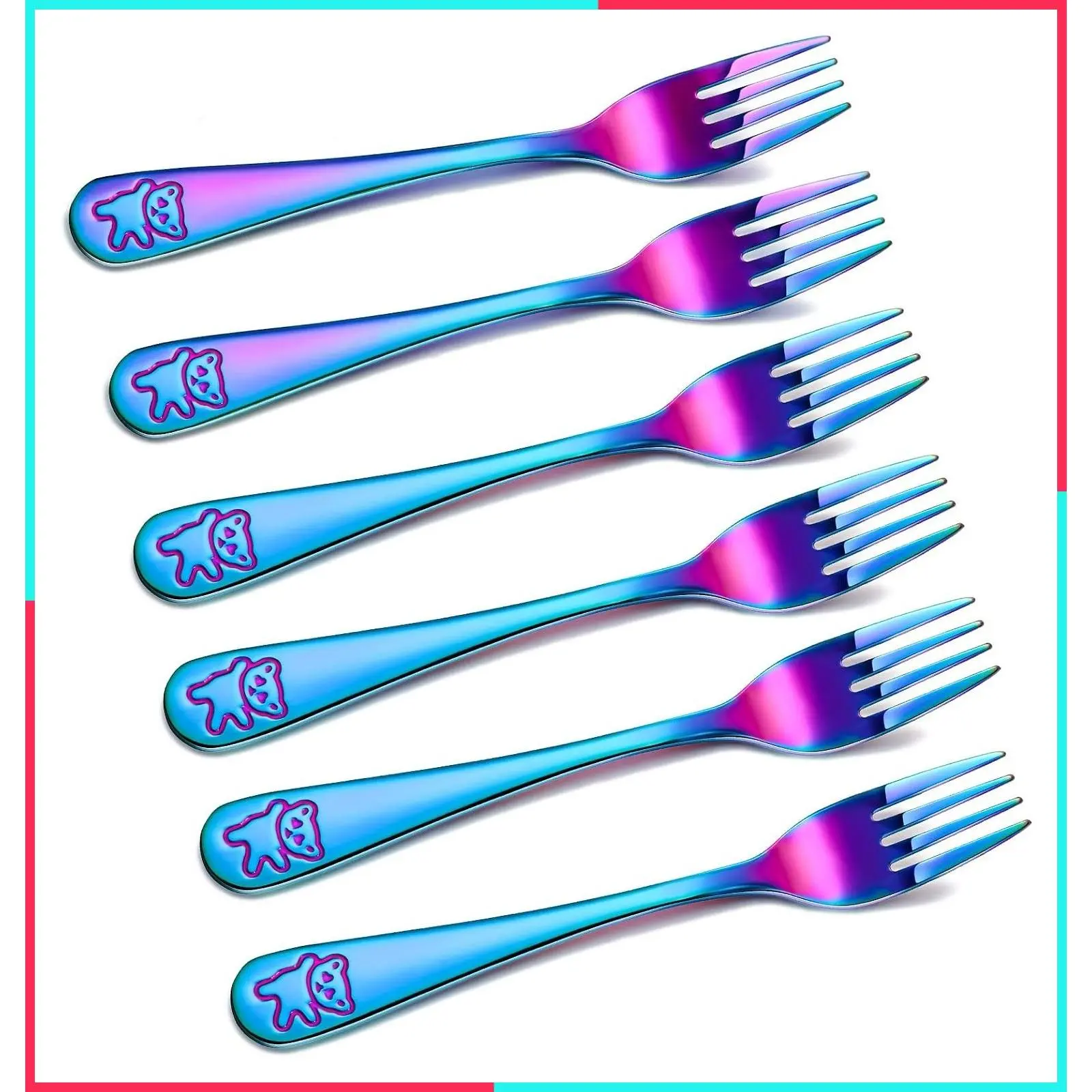 6-Piece Rainbow Stainless Steel Kids Forks, Toddler Silverware Set