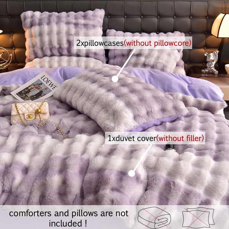 Faux Rabbit Fur Duvet Cover Set, Luxury Ultra-Soft Solid-Color Bedding, Warm All-Season 3-Piece Set with 1 Duvet Cover and 2 Pillowcases for Bedroom, Sofa or Dorm, Machine-Washable Duvet Cover Set