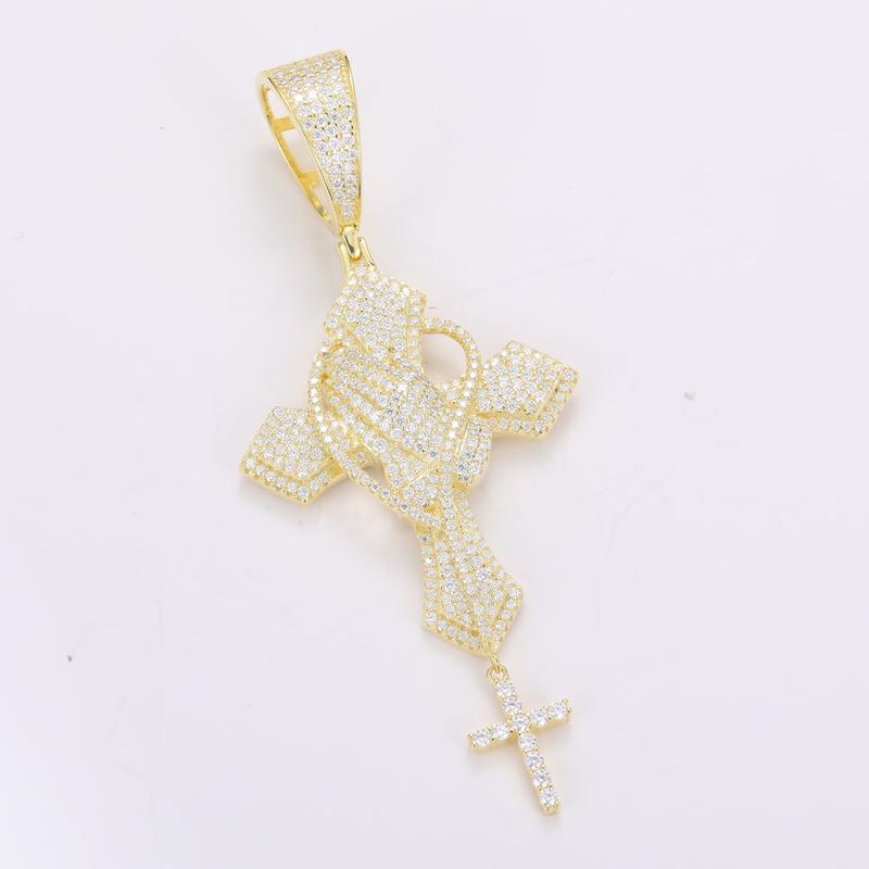 【#P277】UCCIYO Hip Hop Bling D Color Synthetic Moissanite Iced Out Praying Hands Cross Necklaces & Pendants For Men Jewelry 925 Sterling Silver Gifts