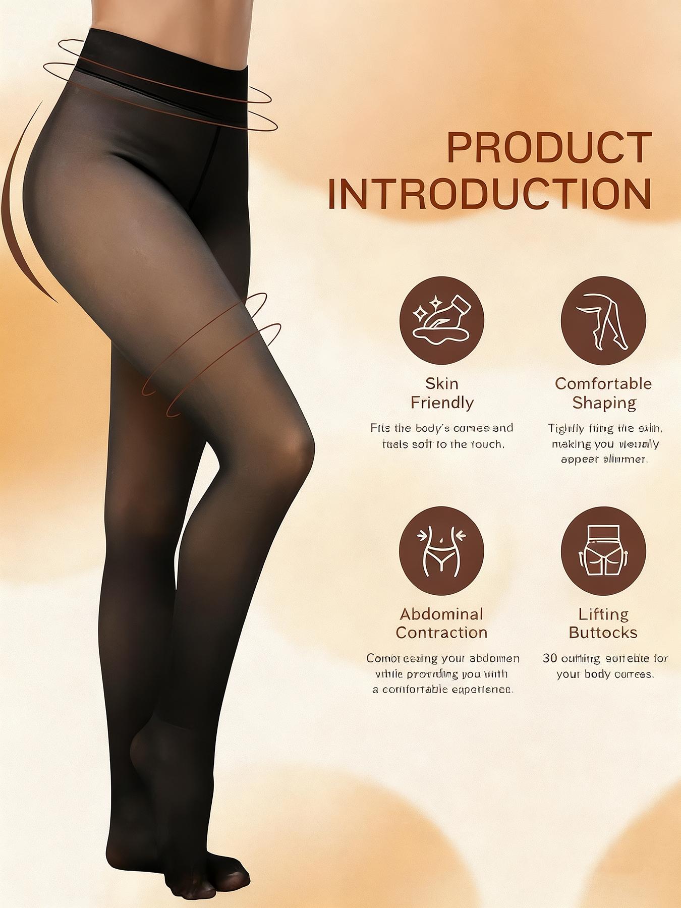 Women's High-Waisted Plain Thick Fleece Pantyhose, Fall & Winter Wear, Slimming Warm Fake Sheer Stockings