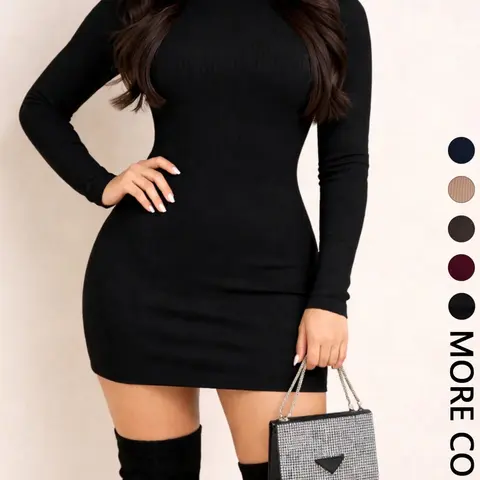 Women's High Neck Long Sleeve Bodycon Short Party Dress, Suitable for Nightclub, Fashion Fall Dress, Perfect for Dates and Evening Events