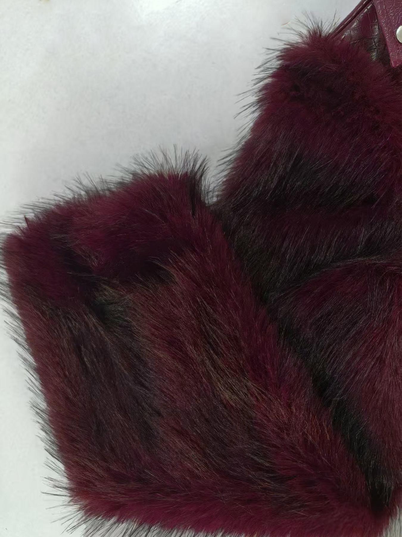 Women's Patchwork Faux Fur Fitted Jacket, Crocodile Texture Zipper Design, Casual Biker Style, All Seasons Wear, Stylish & Luxurious Look