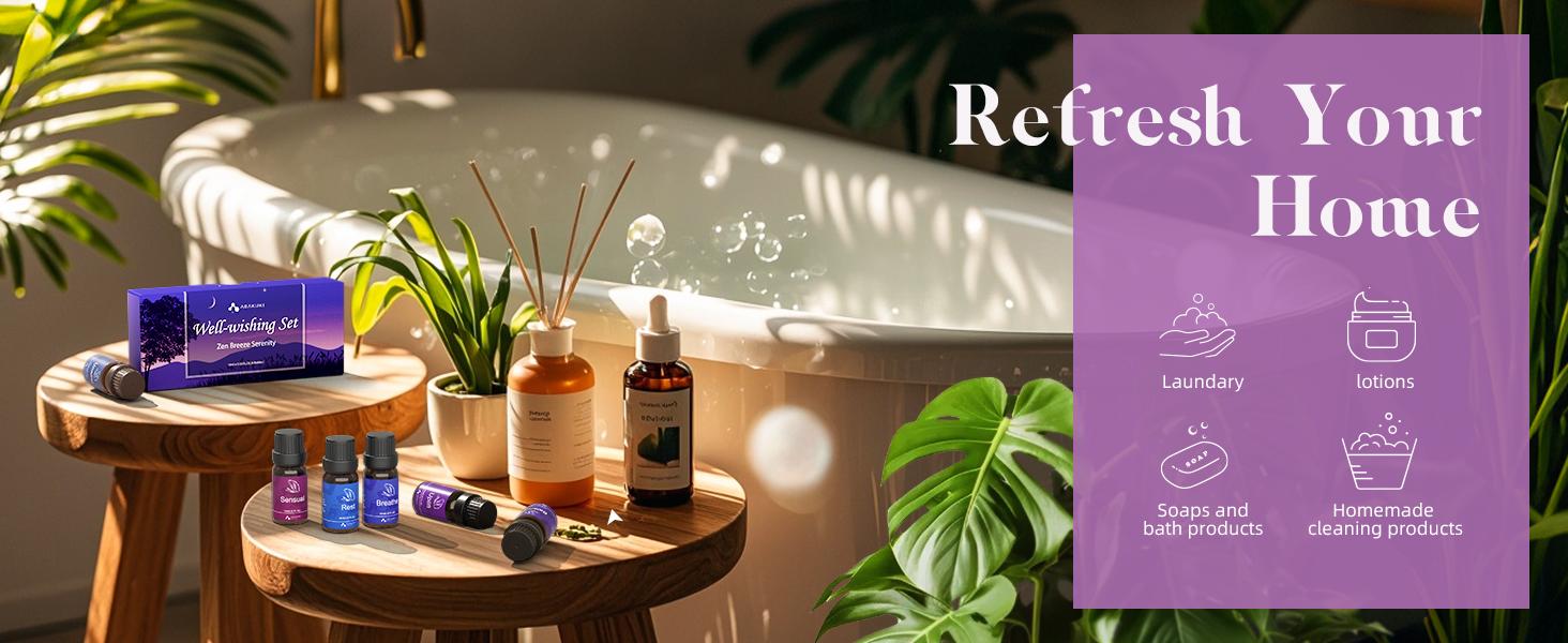ASAKUKI 6*10ml Essential Oils Blends, Well-wishing kit for Diffusers Humidifiers Aromatherapy gift ideas Healthy Unwind Scented Healthcare Therapeutic Treatment Wellness Fitness Solution