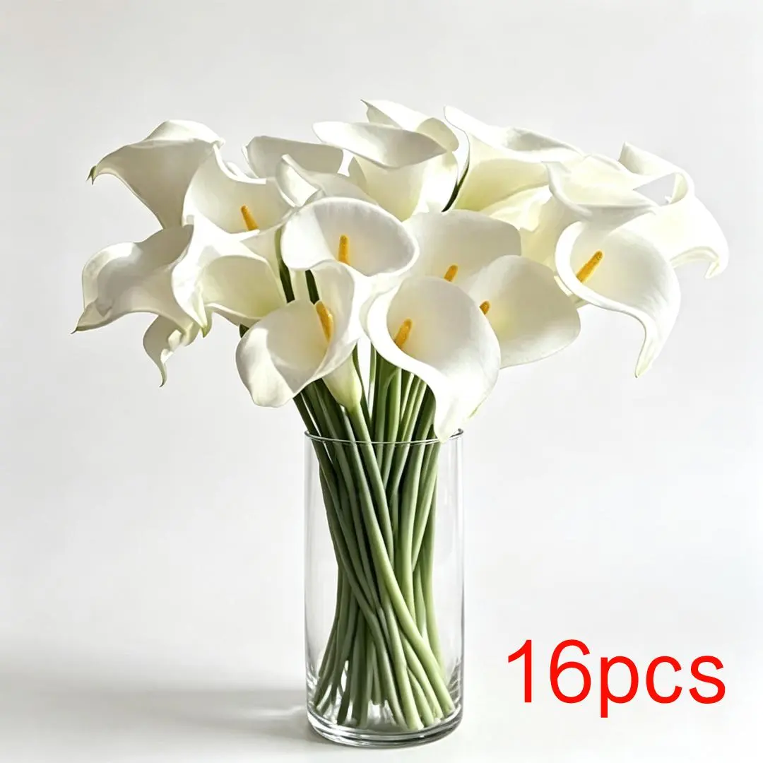 16Pcs Real Touch Latex Artificial Calla Lily & Daffodil Mixed Floral Arrangements, Long Stem Casual Decorative Flowers for Wedding Bouquets, Home Centerpiece