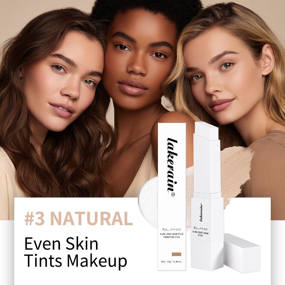 Long-Lasting Color-Adapting Foundation Stick, Flawless Foundation, Medium to High Coverage, Self-Adjusting to Skin Tone (White Base), Oil-Free & Lightweight, Dual-Ended with Built in Brush, 5 Shades for All Skin Tones, Face Makeup