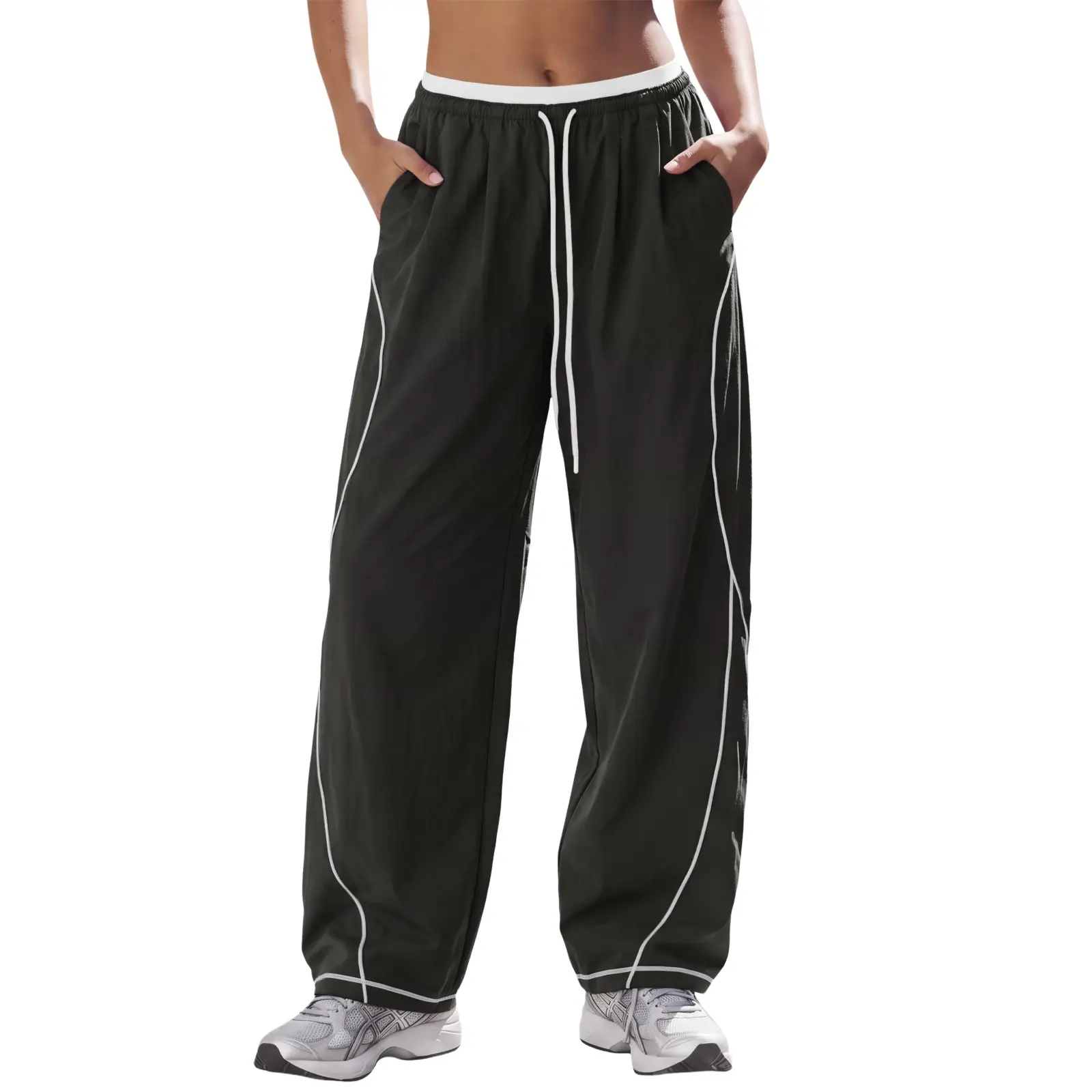 Aoysky Womens Wide Leg Track Pants Baggy Parachute Pants Y2K Streetwear