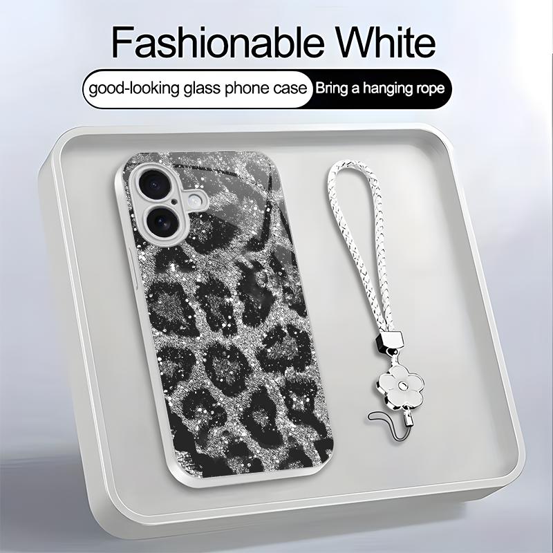 Suitable for [iPhone 16 Plus] high-end women's phone case，a beautiful four-leaf clover lanyard is included🥰,simple yet sophisticated leopard print design, affordable price, available in multiple colors YM99