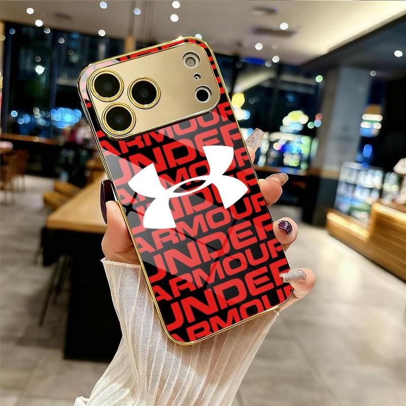 PIKPAKA fashion Under Armour Phone Case For iPhone 17 16 15 14 13 12 Pro Max Plus Electroplated Metal Bumper Case Slim Tempered Glass Back Advanced Materials Shockproof Anti-Scratch Luxury Case Fashion Durable Stylish