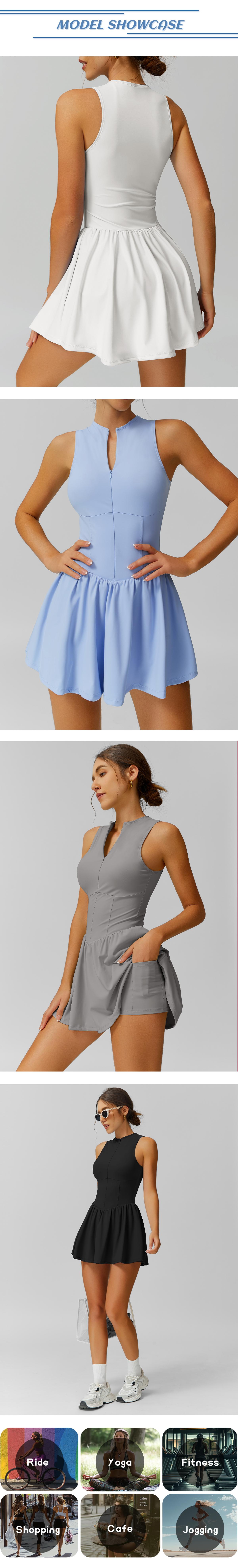 TimeOFF Women's Sleeveless Sports Dress , Concealed Zipper, Waist-Dart Pocket, Anti-Exposure , Ideal for Tennis, Golf 、Active Days Activewear