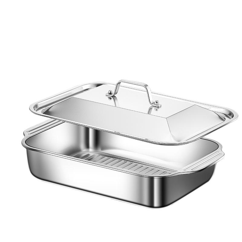 1 piece Thickened Stainless Steel Fish Baking Pan, Rectangular Non-Stick Oven Tray with Lid & Double Handles, Heat Resistant Kitchen Bakeware for Festival Seafood, Desserts, Bread, Home Restaurant Use