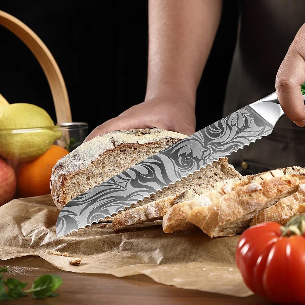 1piece Damascus steel, Stainless textured Japanese knife laser blade kitchen knife professional set sharp fish bread boning knife, gift for friends