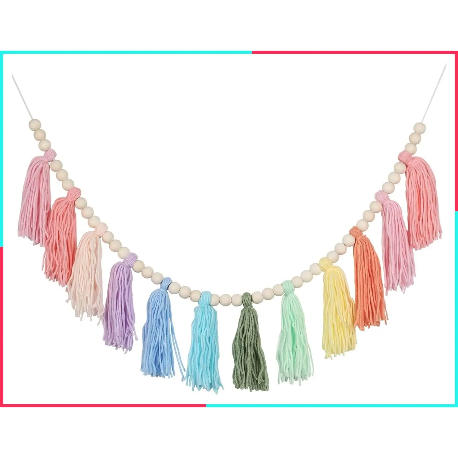 Colorful Cotton Tassel Garland Banner Boho Wall Hanging Decor for Birthday Party Christmas Nursery Bedroom Playroom Baby Shower Girls Room Gift