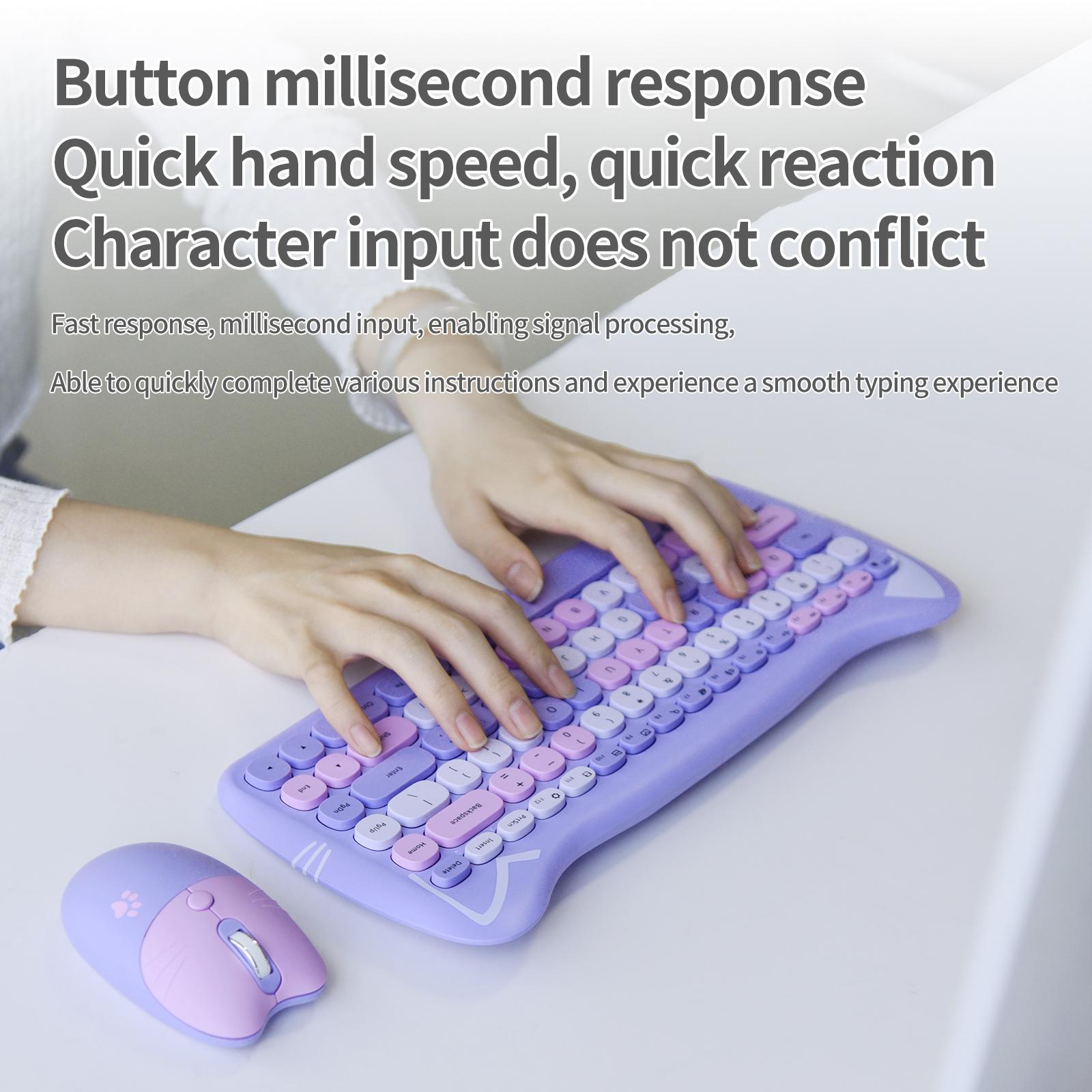 MOFii 1 Set Pink Cat Ear Wireless Keyboard and Mouse Combo, Cute Silent Office Keyboard Mouse, Universal for Laptop Desktop, US QWERTY (Battery Not Included)