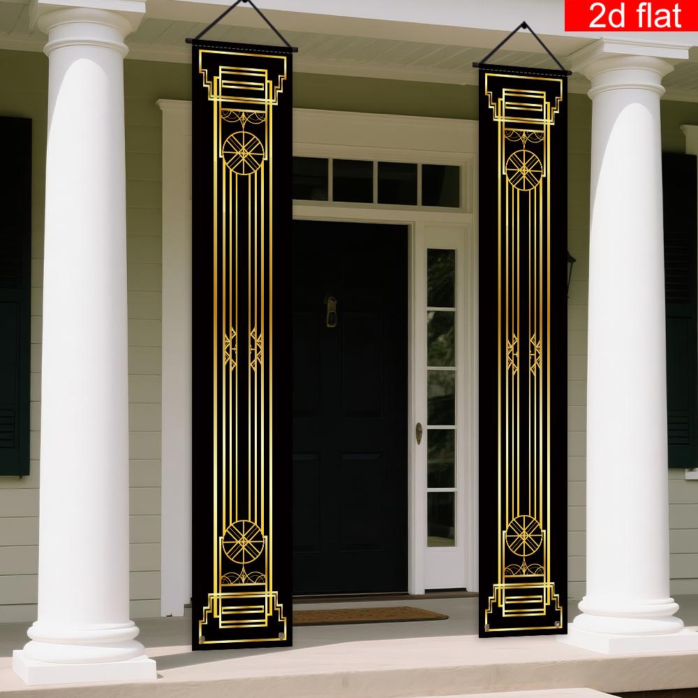 2D Polyester Party Decor Door Flag, Gold Art Deco Style, Vintage Luxury Welcome Banner, Wedding Birthday Party Door Decoration