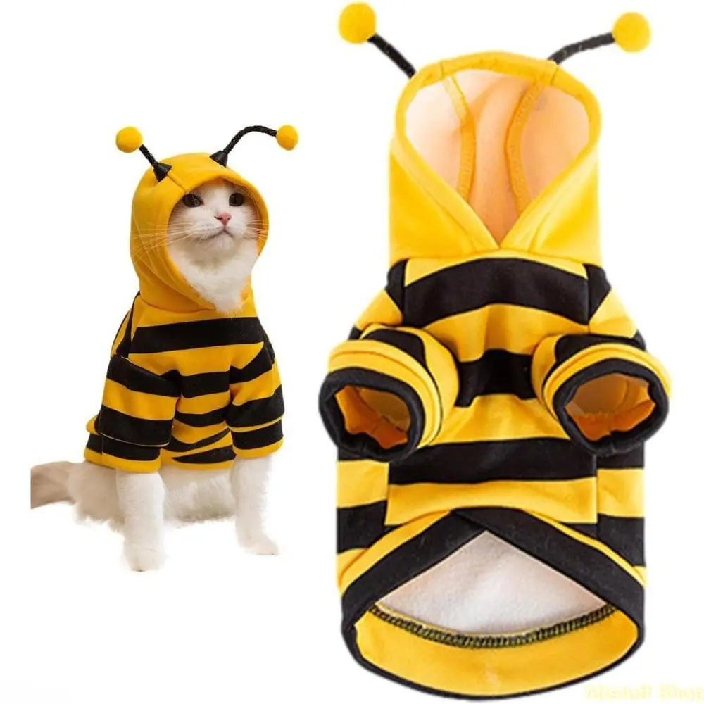 Kawaii Bee Pattern Hooded Top for Small Dogs - Multi-Size Cozy Warm Pet Sweatshirt with D-Ring Back, Halloween Costume for Chihuahua & Kitten, Sohochic Sports & Outdoor Pet Clothing,outdoorfun