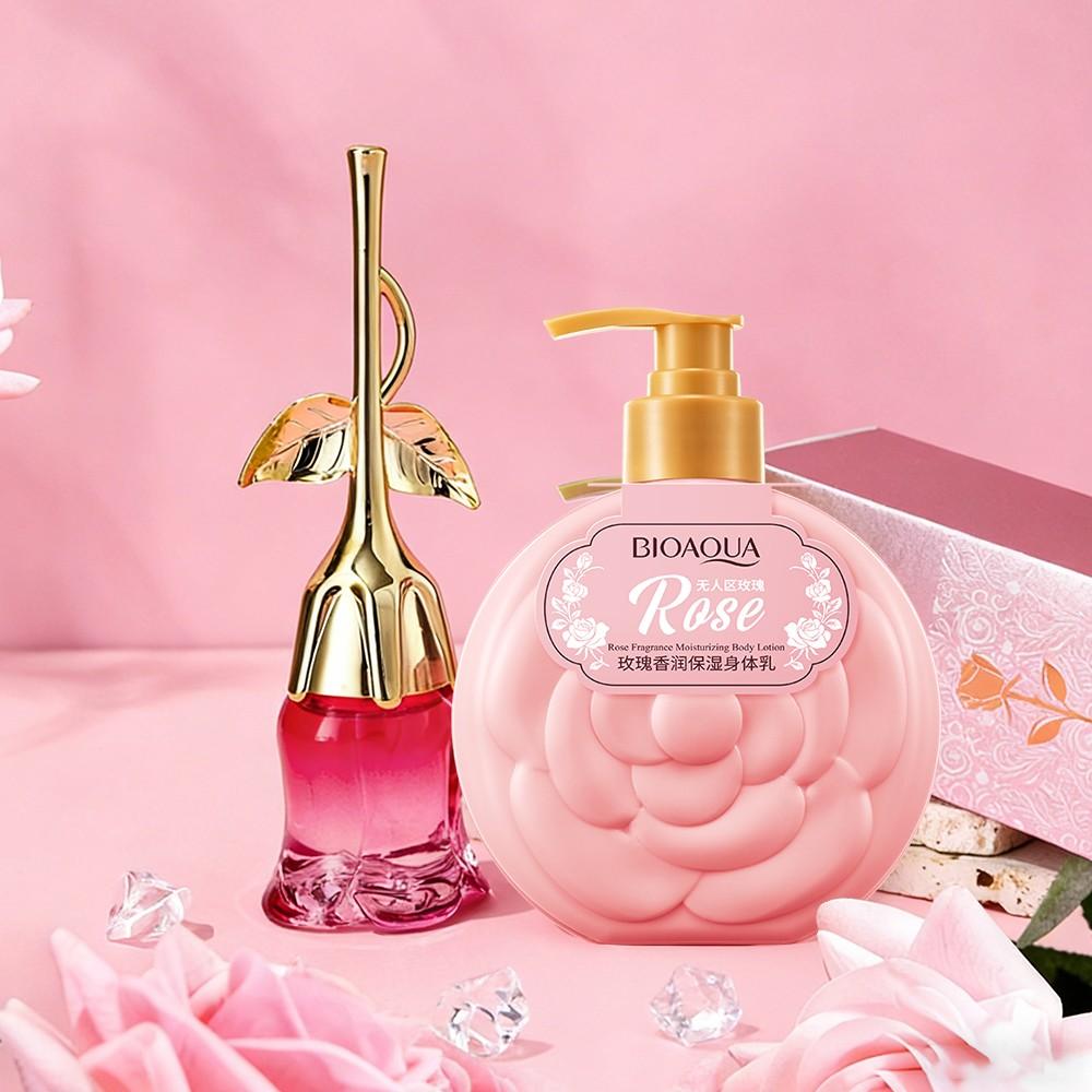 Fresh Rose Perfume + Nourishing Body Lotion Set, Lover Rose Flower Shape, Women's Perfume, Valentine's Day Gift, Long-Lasting Scent