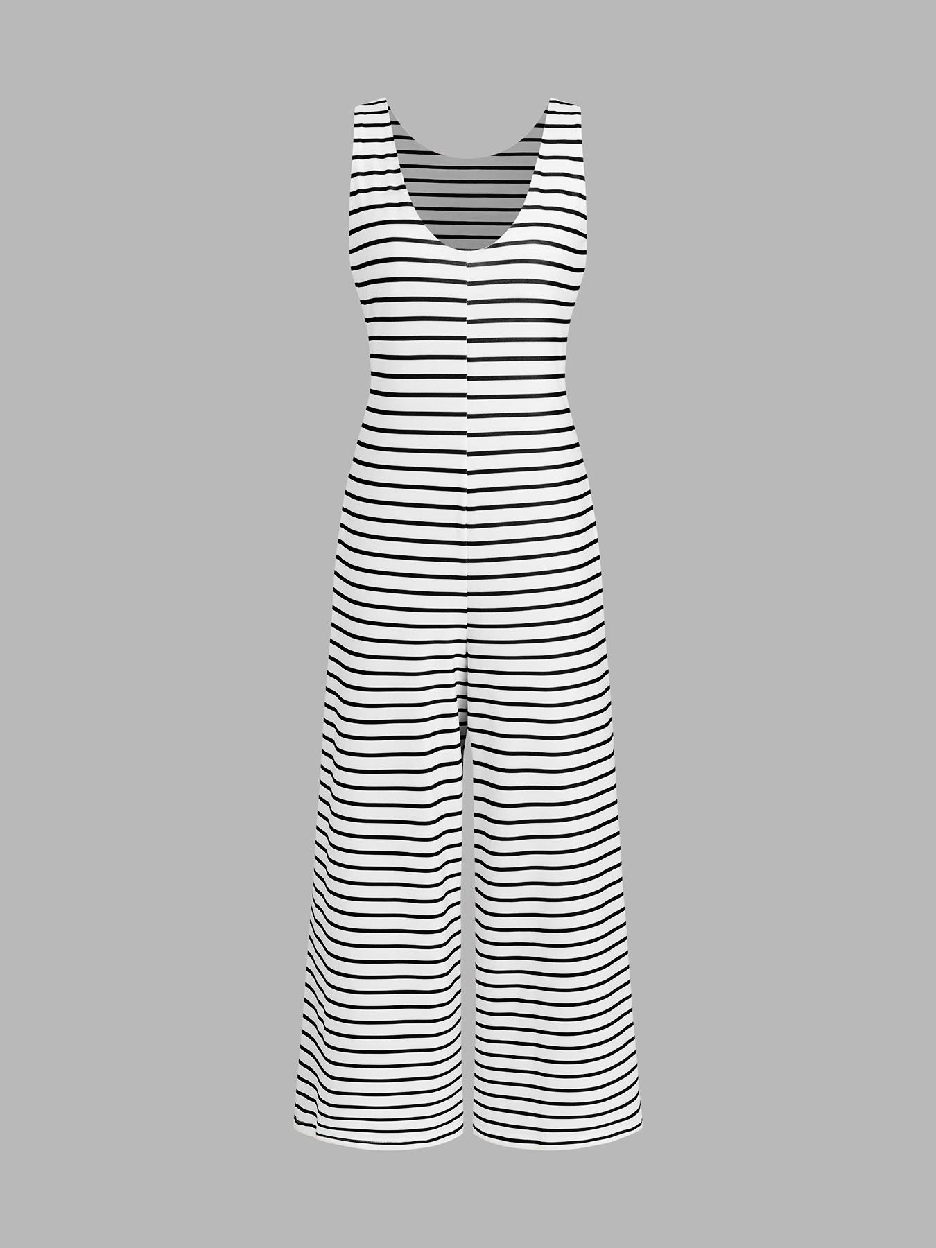 Women's Striped Sleeveless Loose Comfortable Jumpsuit, Stylish Summer for Casual Wear, Adjustable Fit for All Body Types