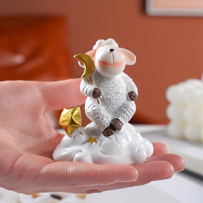 Resin Sheep Sitting on Cloud Ornament, Ramadan Kareem Festival Decoration, Modern Style Table or Window Sill Decor, Religious Home Decor, 1pc