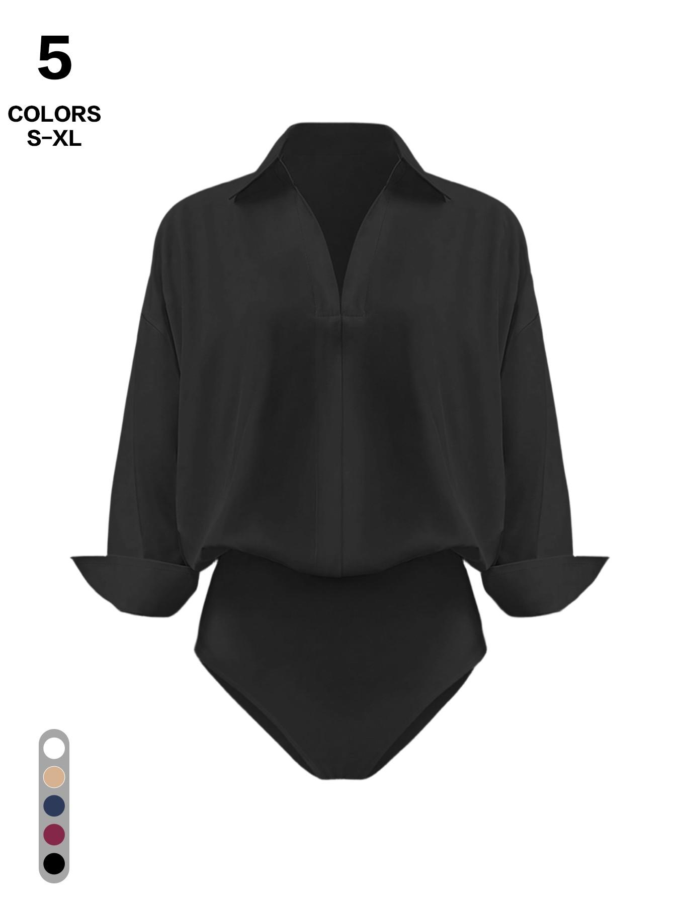 2026 3-Pack Spring Old Money Collared V-Neck Long Sleeve Bodysuit, Slim Waist Figure Flattering Work Shirt, Office Casual Women's Top