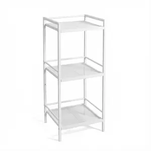 Garvee 3 Tier Ladder Shelf for Bathroom and Home Storage, Space-Saving Freestanding Rustic Organizer, Multifunctional Shelving Unit for Living Room, Bedroom, Kitchen, Office in White