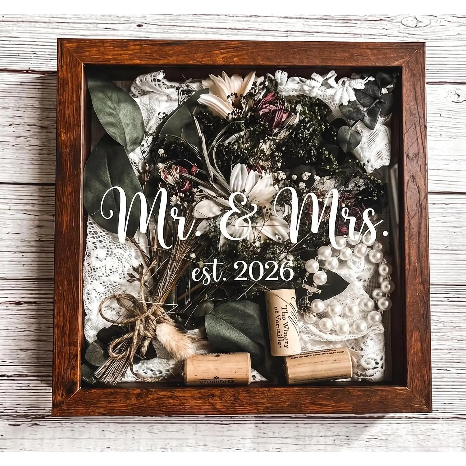 9x9 Wooden Wedding Shadow Box Frame - Mr and Mrs Est 2026 Memory Box Display Case with Clear Acrylic Window for Keepsakes, Dried Flowers, Photos - Bridal Shower, Engagement Gifts for Couples