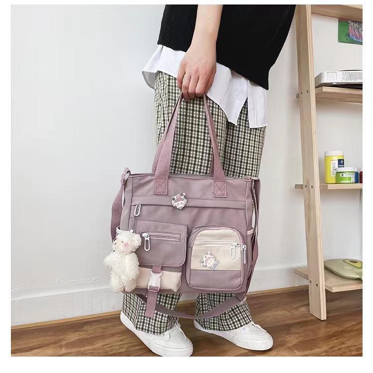 Canvas Tote Bag for Women, Multi Pocket Crossbody Shoulder Bag, Cute College Bag for School, Work, Travel & Everyday Use  Multi Pocket Tote Bag for Phone, Books & Daily Essentials, Lightweight Canvas Crossbody Bag with Shoulder Strap for School & Work tik