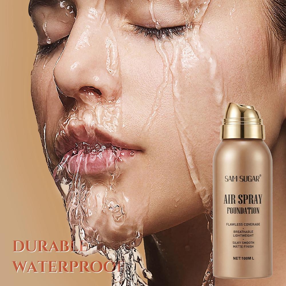 Sam Sugar Spray Foundation Liquid, Waterproof Skin-Friendly Long-Lasting Natural Lightweight Breathable Flawless Coverage Silky Smooth Matte Finish, Makeup Base