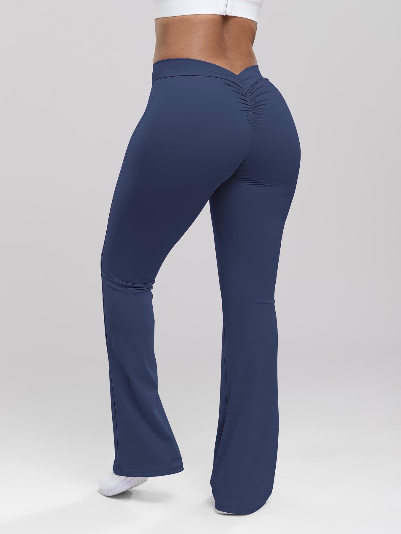 New Women's Fall Ruched Sports Flare Pants Set, High Elasticity Yoga Leggings, Slim-Fit Woven Fabric, All Seasons Wear