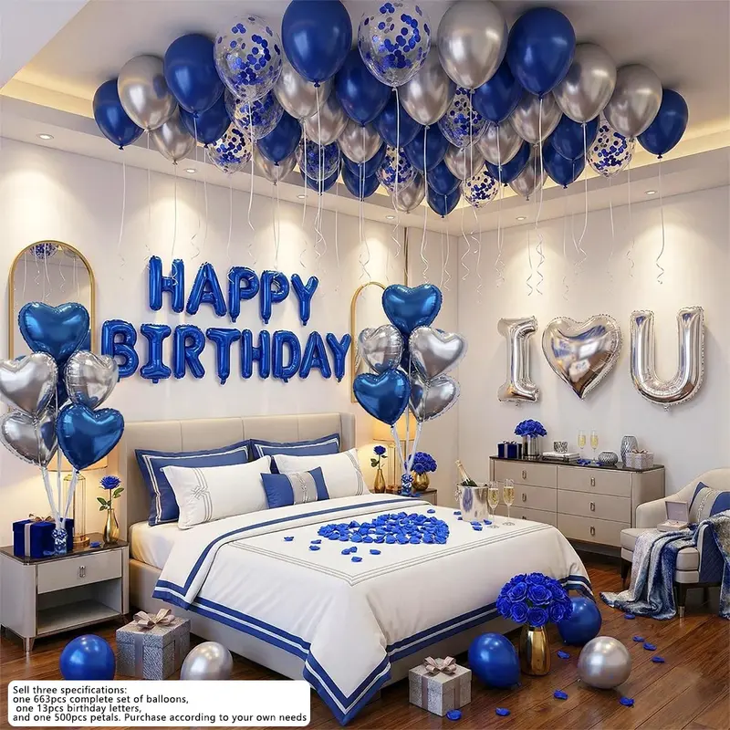 663/13pcs Royal Blue Balloon Set, Happy Birthday Aluminum Foil Balloons, Balloon Party Supplies, Perfect for Party Decor, Home Decoration, Photo Props
