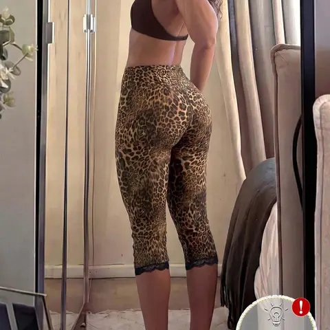 Women's 3D Leopard Print Lace Trim Capri Leggings, Animal Graphic Slim Fit Cropped Pants, Y2K Streetwear Going Out Casual Summer Bottoms