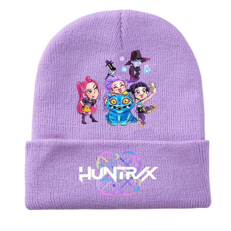 New K-Pop Demon Hunters Knitted Hat, Velvet Material, Warm Cap for Teens and Adults, Trendy Cartoon Print, Unisex Fashion Beanie, Graphic Hat