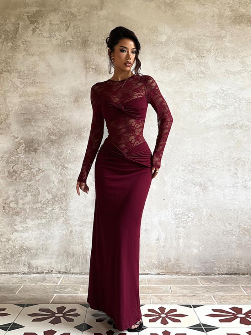 Women's Fall Winter New Long Sleeve Lace Dress, Elegant Fashion Design, Perfect for Casual & Formal Occasions, Stylish Women's Clothing