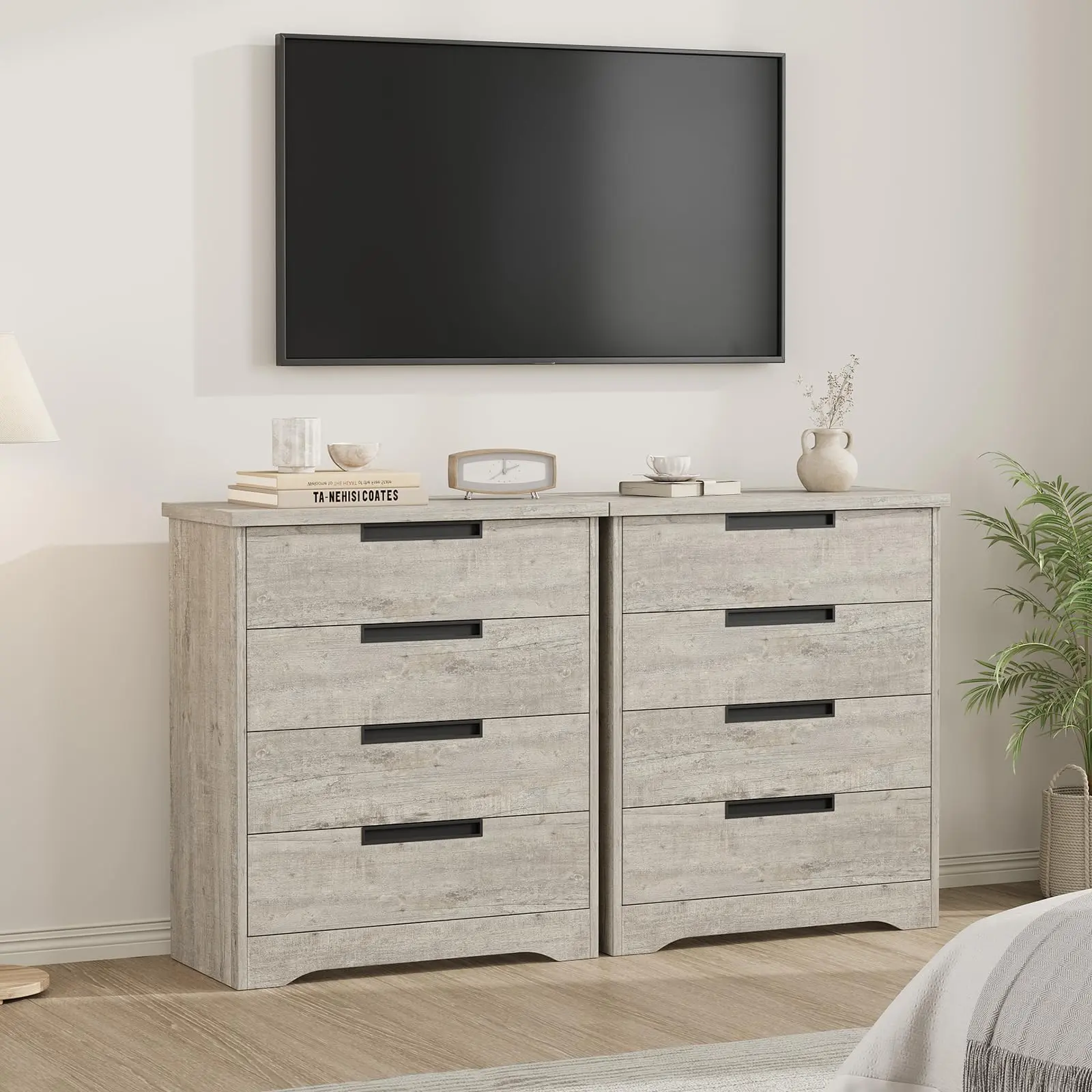 Garvee Modern 4-Drawer Wooden Dresser Chest - Tall Freestanding Storage Cabinet with Built-in Handles for Bedroom, Nursery, Four Drawers