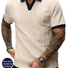 Men's Retro Colorblock Premium Fitted Polo Shirt, Textured V Neck Short Sleeve Top, Casual Street Style, Summer Fashion, Fitted Leisurewear, Casual Polo Shirts