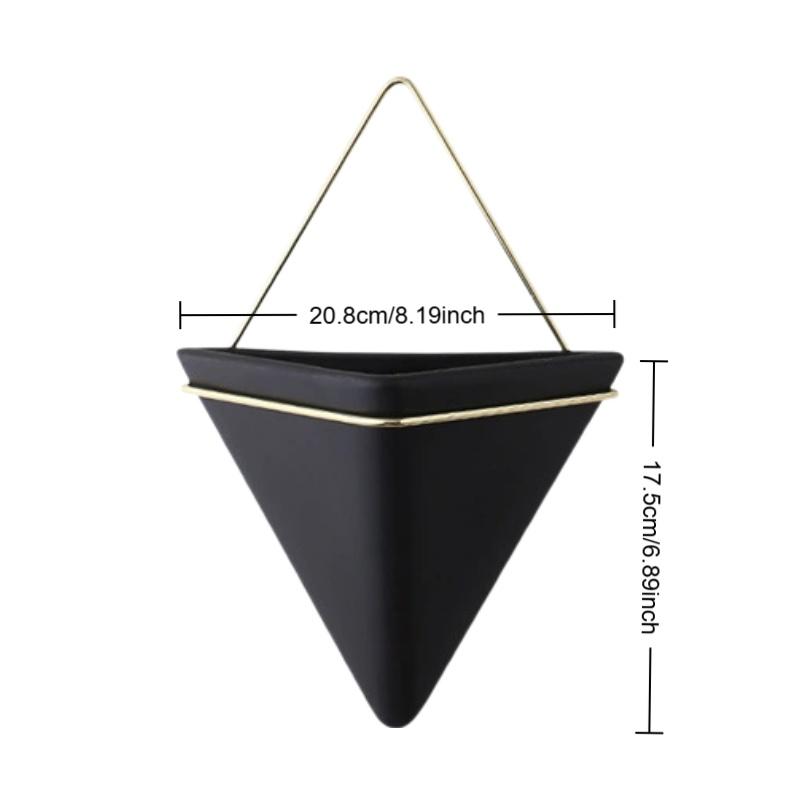 Wall-Mounted Flower Vase Creative Design, Iron Art Planter, Ceramic Container, Triangular Hanging Pot, Decorative Home Accessory