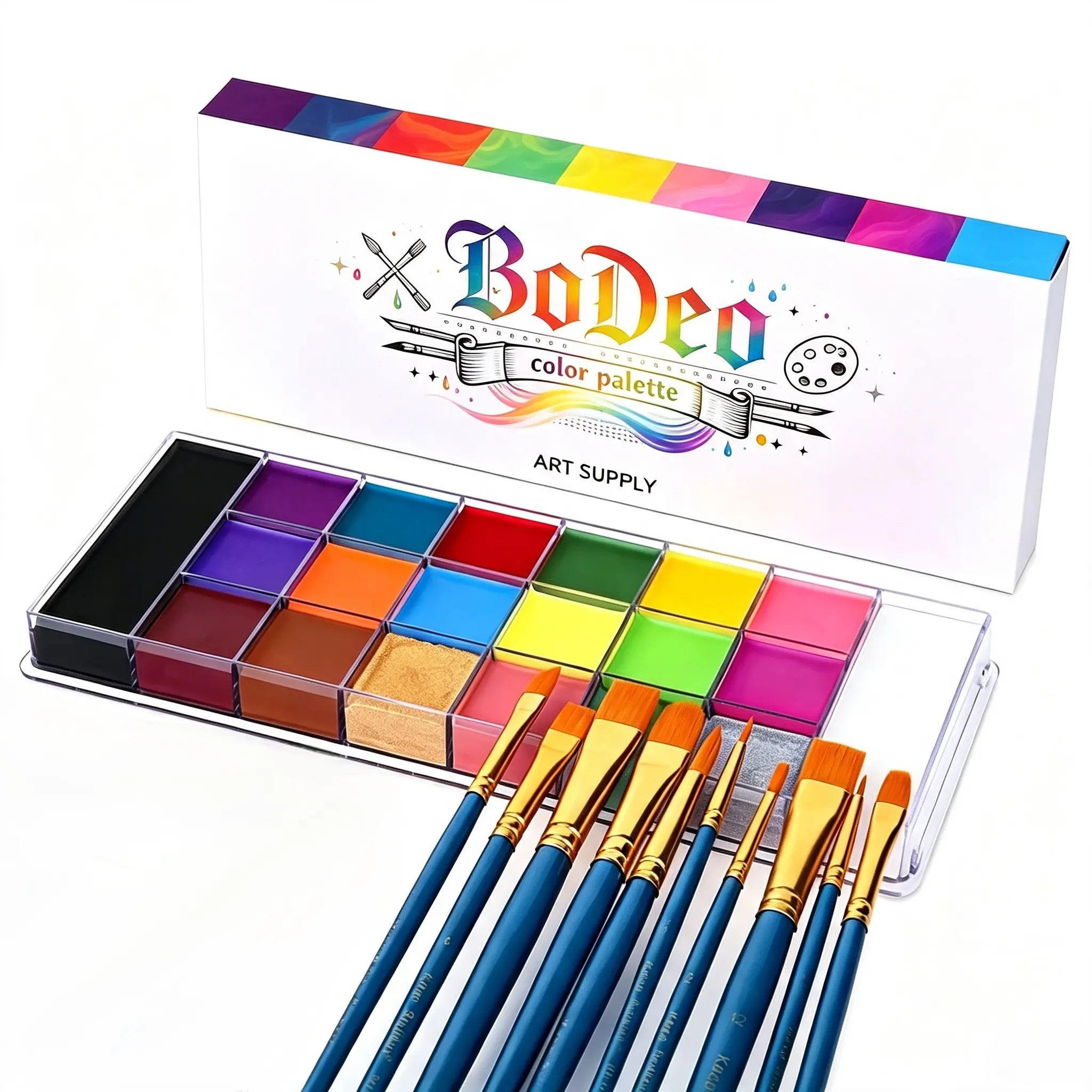 Face Body Paint Set-Athena Painting Palette,10 Professional Artist Brush,Large Deep Pan Ideal for Halloween Cosplay Party SFX Arty Stage Makeup