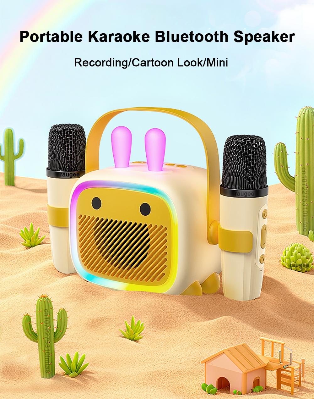 Wireless Karaoke Speaker with 2 Microphones, Portable Bluetooth-compatible Speaker with LED Light, Wireless Speaker for Home Party & Family Fun