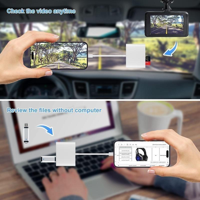 Multifunctional USB-C & Lightning Card Reader, Fast Transfer Adapter for iPhone/iPad/laptop, Supports SD/TF/micro SD Cards, No APP Needed