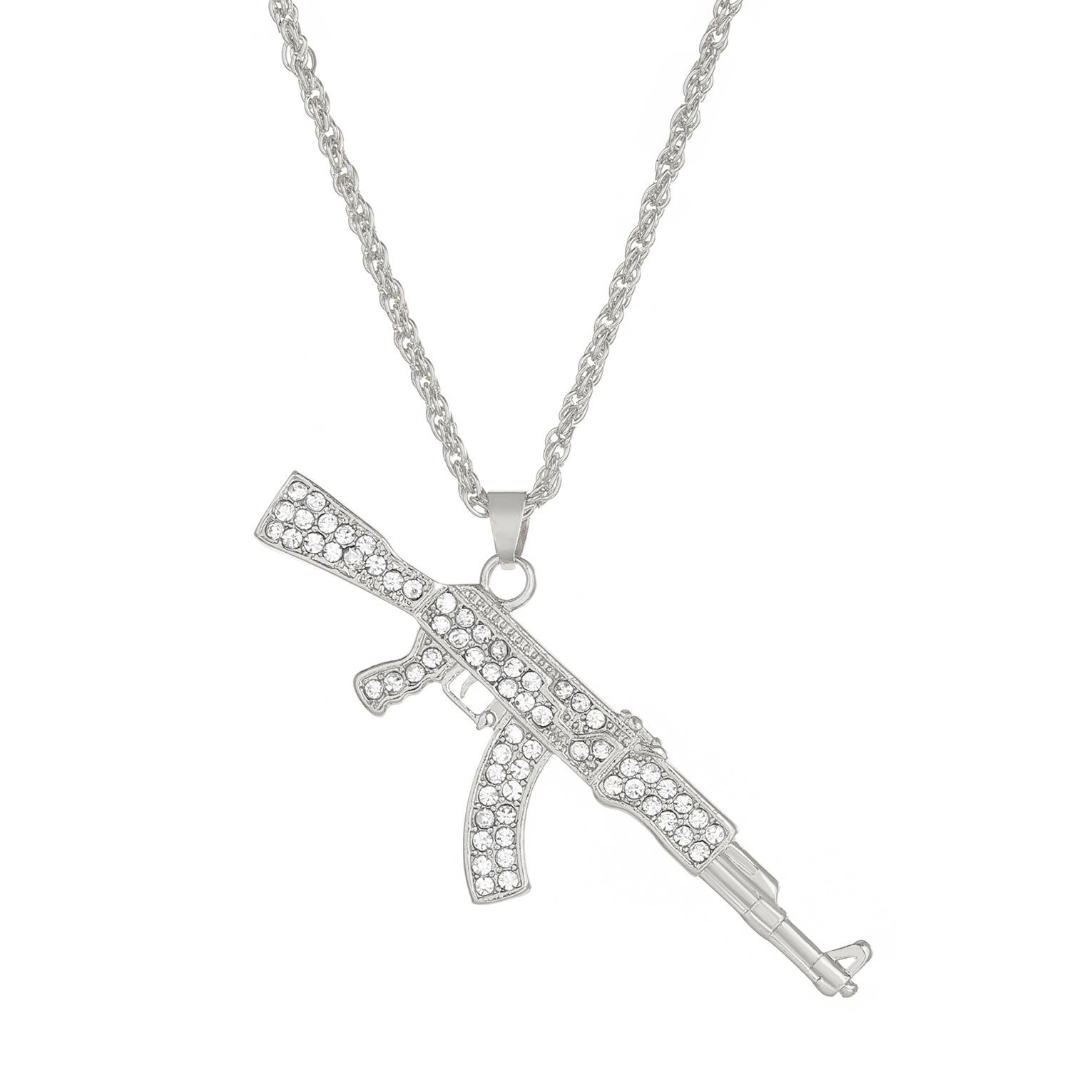 Hiphop Feng Shui Drill Decor Ak47 Assault Rifle Necklace, Perfect for Holidays & Daily Wear, Great Gift for Friends & Family, Chain Jewelry, Fashion Jewelry Accessories