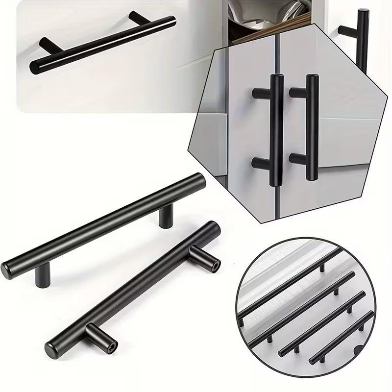 30pcs Modern T-Type Cabinet Handles, Brushed Silver Stainless Steel, Polished Kitchen and Home Furniture Drawer Pulls, Includes Installation Hardware