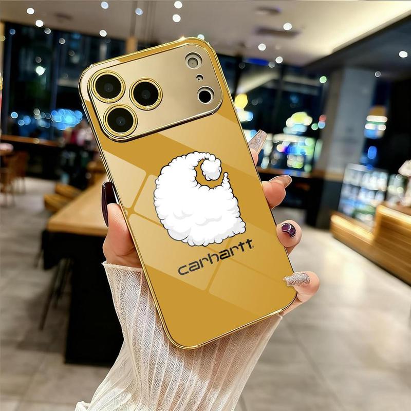 Famous Trend C-C-Carhartt Phone Case For iPhone 17 16 15 14 13 12 Pro Max Plus Electroplated Metal Bumper Case Slim Tempered Glass Back Shockproof Anti-Scratch Luxury Case Fashion Durable Stylish