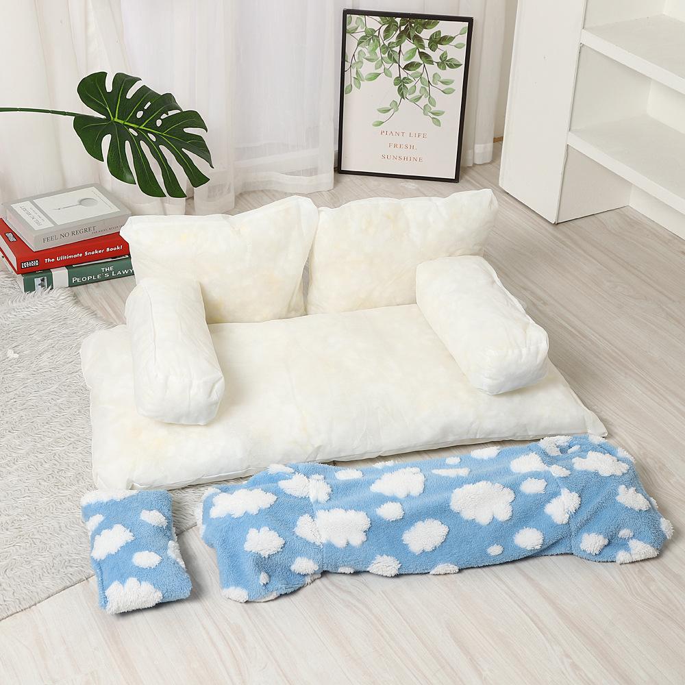 Blue Sky Cloud Pet Sofa Bed, Detachable Washable,, Warm Cat Dog House for Autumn Winter, Comfortable Sleeping Space, Shaped Beds