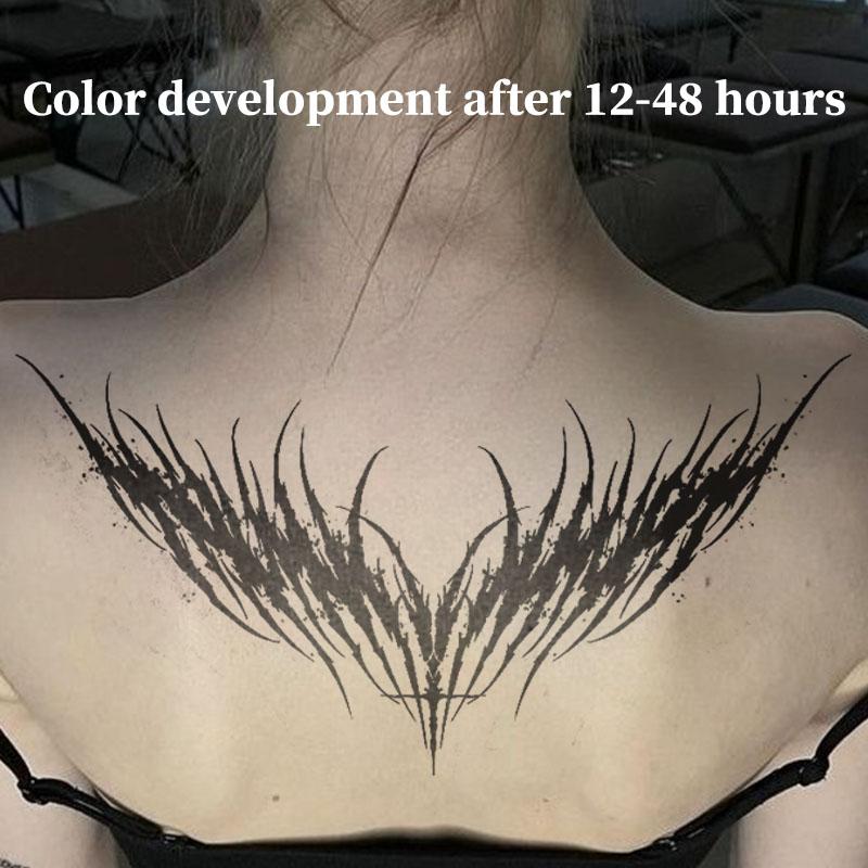 1pcs Dark Thorn Cross Angel Herbal Juice Tattoo Sticker Gothic Sexy Hot Girl Temporary Tattoo on Chest Waterproof Durable Fake Tattoo for Men and Women Halloween Party Gift Y2K