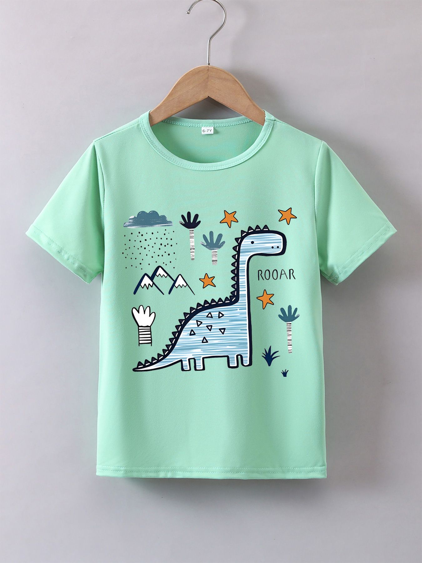 Boys' Summer Breathable & Comfortable "Dinosaur" Cartoon Print (3-12Y) Casual Sports T-Shirt