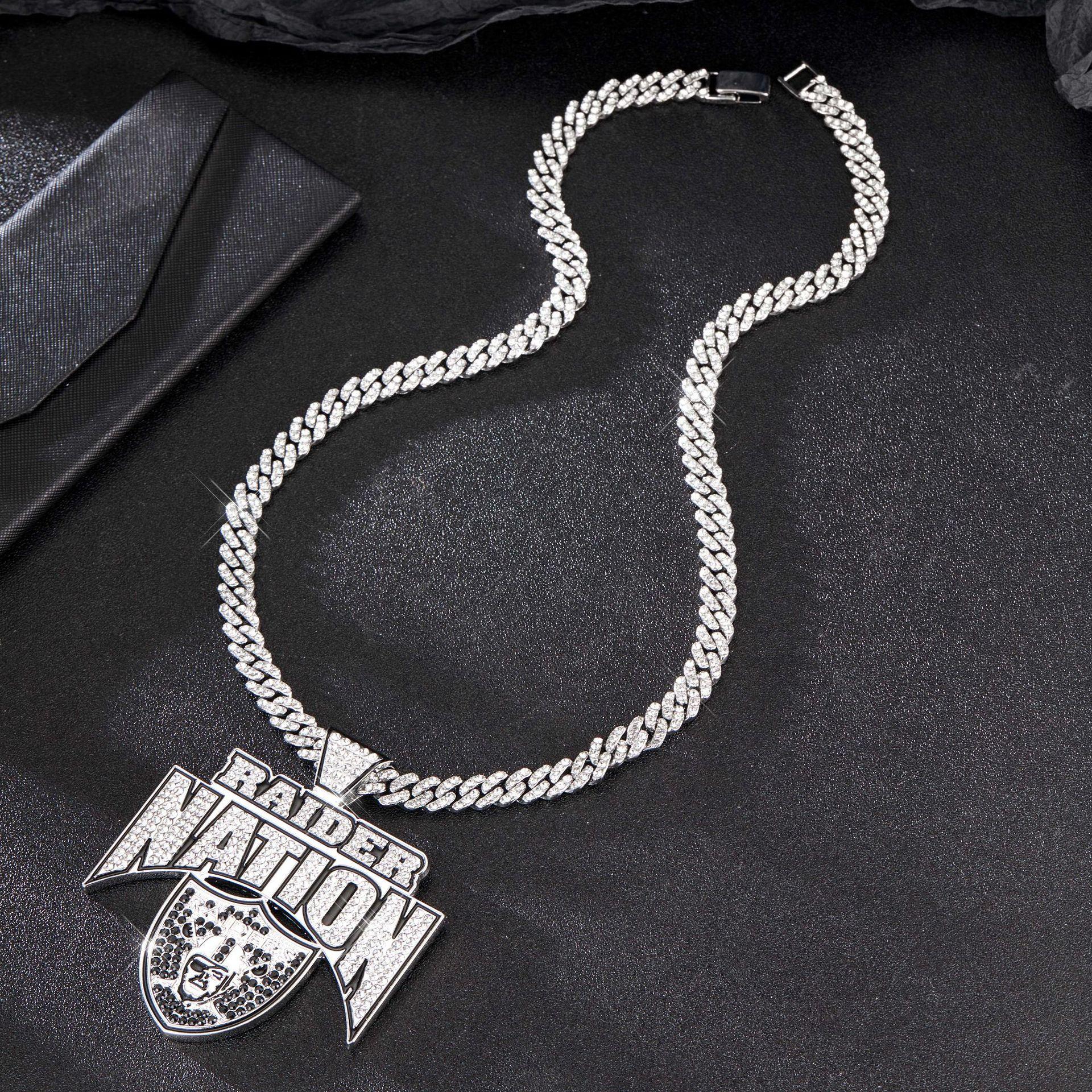 Soccer Team Pendant Necklace, Hip-Hop Style, Full Diamonds, Cuban Chain, Boho Jewelry, All Seasons, Alloy Material