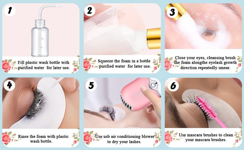 【Valentinesdaygift】3.38oz Lash Shampoo Kit for Eyelash Extensions & Gentle Mousse Cleanser & Mini Pink Handheld Fan - Easy for Beginners & Makeup Care