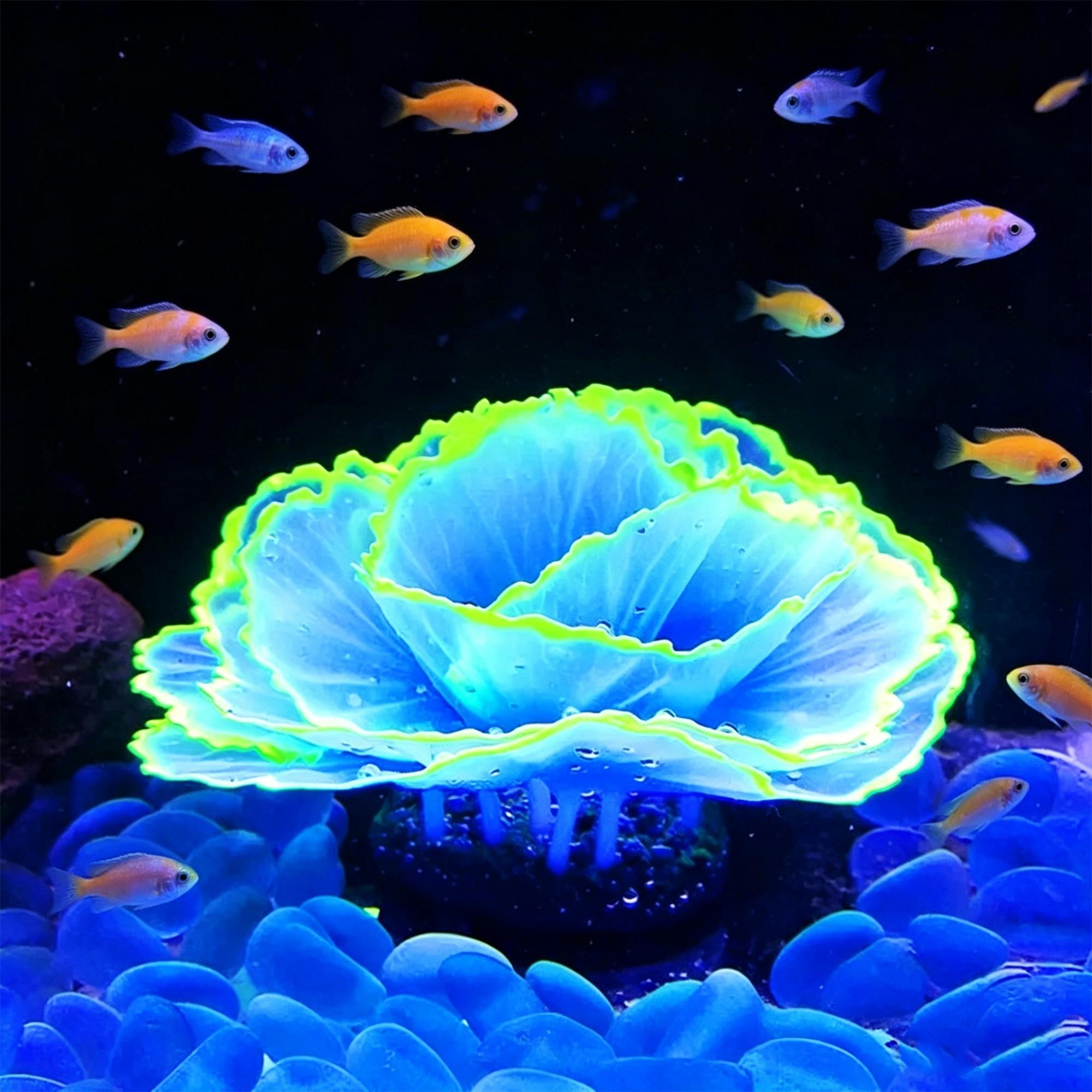 Aquarium Decorative Piece, Night Glow Fluorescent Jellyfish Coral Replica, Realistic Ocean Plant Decoration, Non-Electric Fish Tank Ornament